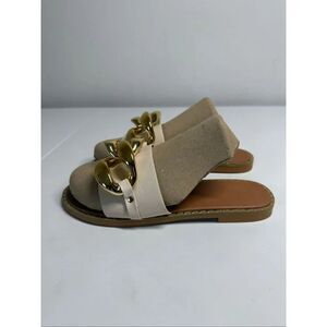 Women's Faux Leather Flat Slippers Metallic Plastic Chains Sandals Sz 38EU/8US